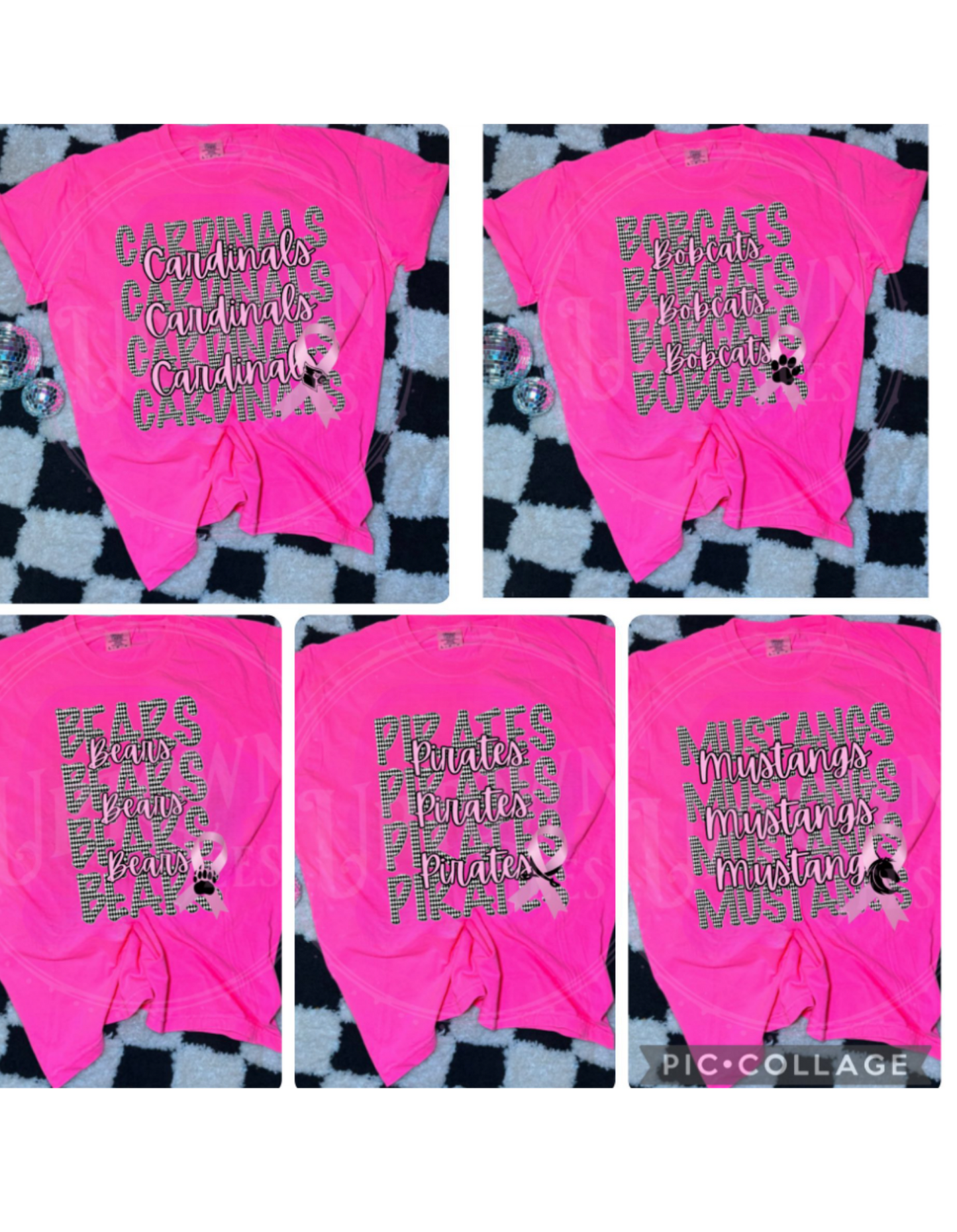 NEON PINK- CHECKERED REPEATED MASCOT