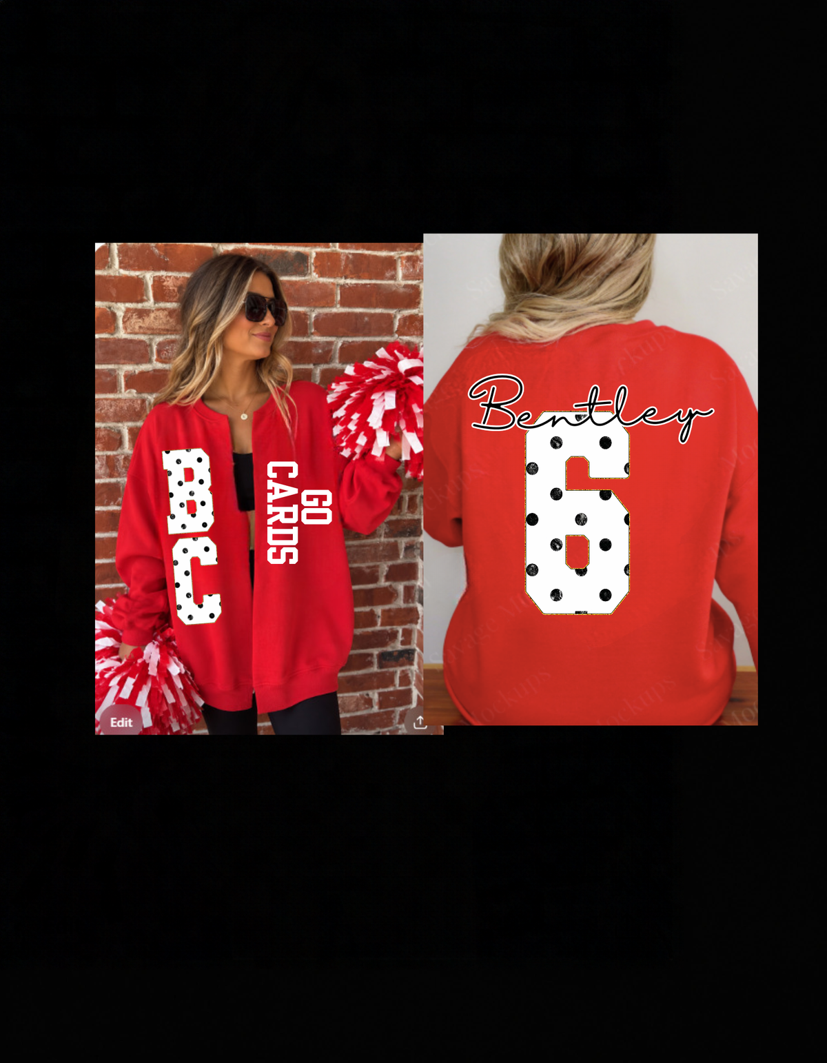 CUSTOM NUMBER SPLIT CARDIGANS- FRONT AND BACK